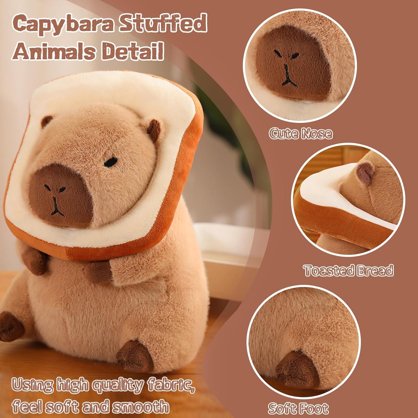 12 Inch Cute Capybara Plush Kawaii Soft Capybara Plush Doll Pillow with Bread Capybara Stuffed Aniamls Toys for Girls Kids Adults Birthdays Valentines Gift (Capybara Plush for Kids)